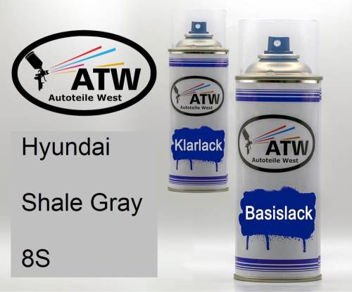 Hyundai, Shale Gray, 8S: 400ml Sprühdose + 400ml Klarlack - Set, von ATW Autoteile West.